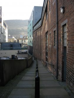 General view looking south along Bull's Close elevation of The Tun, Holyrood Road, Edinburgh.