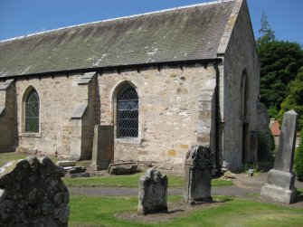 View of south elevation from south-south-east, Pencaitland Parish Church and Burial Ground, Easter Pencaitland.