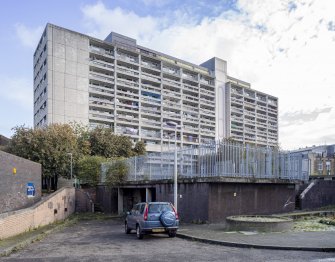 View from south-west showing Nos 22-26 Linksview House, Tolbooth Wynd, Leith, Edinburgh.