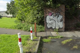 Detail of graffitti wall on southside of Dunnikier Works.