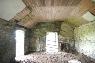 Standing building survey, Unit 1, interior NE-facing gable window and ceiling detail, Stroupster Farm, Caithness