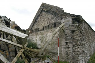 Standing building survey, Exposed gable and joist sockets of Unit 7 showing gable heightening, Stroupster Farm, Caithness