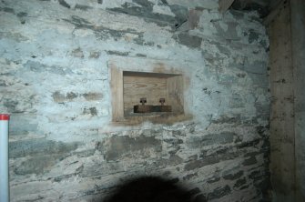 Standing building survey, Unit 7 Loft interior SE-facing wall, bearing box, Stroupster Farm, Caithness