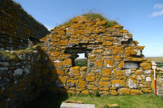 Historic building survey, McVicar Chapel, interior, E-facing gable wall, Teampull na Trionaid, Cairinis, North Uist, Western Isles