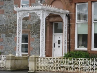 Detail of wrought-iron portico at 1-5 Marine Court, Argyle Street, Rothesay, Bute.