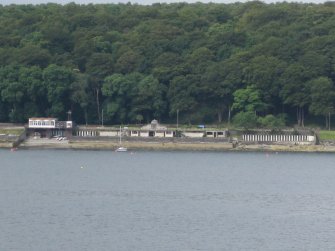 View from east showing Bathing Place and Royal Aquatic Clubhouse, Skeoch Wood, Rothesay, Bute.