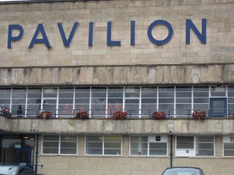 Detail of 'Pavilion' lettering on Rothesay Pavilion, Argyle Street, Rothesay, Bute.