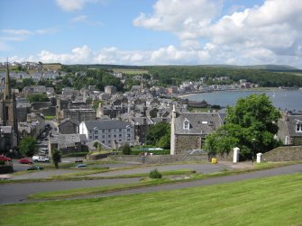 General view from east looking down Serpentine Road towards town centre, Rothesay, Bute.