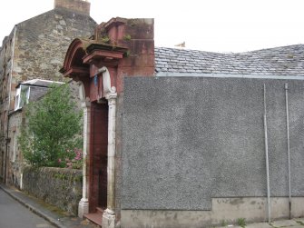 View from south-west showing entrance to Masonic Lodge, No 3 Chapelhill Road, Rothesay, Bute.