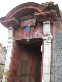 Detail of entrance doorway to Masonic Lodge, No 3 Chapelhill Road, Rothesay, Bute.