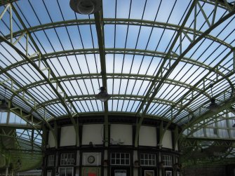 View of glazed roof and booking office at Wemyss Bay Railway Station and Pier.