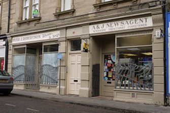 View from south-east showing shop fronts at Anderson Building, Nos 23-29 South Street, Bo'ness.