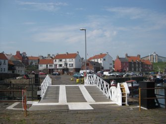 View from north-east showing Drawbridge, Old Harbour, Lifeboat House, Victoria Harbour and Victoria Place, Dunbar.