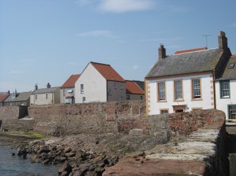 View from north-east showing No 7 Old Harbour and rear elevations of Lamer Street, Dunbar.