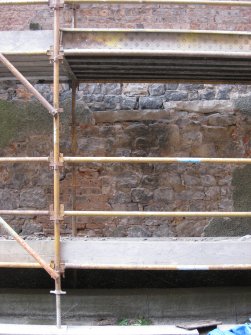 Detail of exposed stonework on east elevation of 21 Queen Anne Street, Dunfermline.