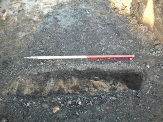 Archaeological evaluation, Trench 9 Detail of band of natural coal/lignite at N end, Site 14, Borders Railway Project