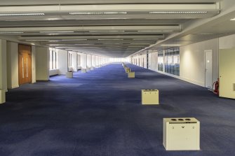 Interior view showing open plan office space on ground floor of No 105 Dundas Street, Edinburgh.