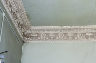 Detail of cornice in rear room on ground floor at Nos 52-53 Carlton Place (Laurieston House), Glasgow.