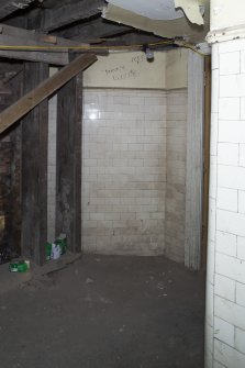 Interior view showing tiling in basement corridor at Nos 52-53 Carlton Place (Laurieston House), Glasgow.