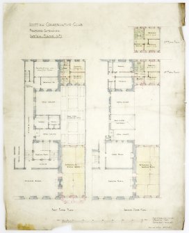Edinburgh, 111-112 Princes Street, Scottish Conservative Club.
Plans of first and second floors showing proposed extensions.
Titled: 'Scottish Conservative Club.'   'Proposed Extension.'   'Sketch Plans No.1'.
Insc: 'James B. Dunn, A.R.S.A. F.R.I.B.A., 14 Frederick Street, Edinburgh, March 1927.