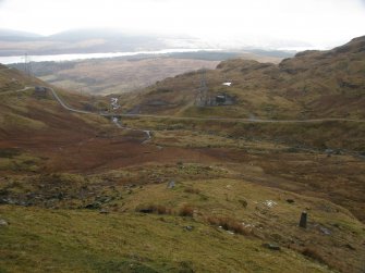 Field survey, YX1-YX3 view from dam, Replacement Overhead Line (YX route), Ben Cruachan Hydro Power Station to Dalmally Substation, Argyll and Bute