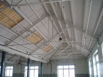 Historic building recording, Detail of roof structure adn blocked skylight on 2nd floor, Waterston's Logie Green Printing Works, Edinburgh