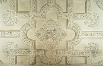 Detail of plasterwork on ceiling of first-floor Drawing Room, Brechin Castle.