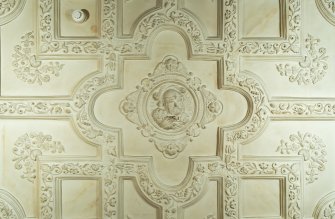 Detail of plasterwork on ceiling of first-floor Drawing Room, Brechin Castle.