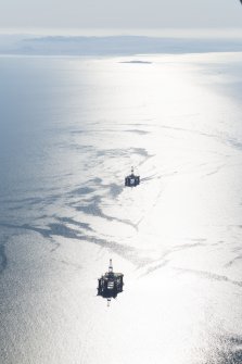 Oblique aerial view of the rigs in the Firth of Forth.