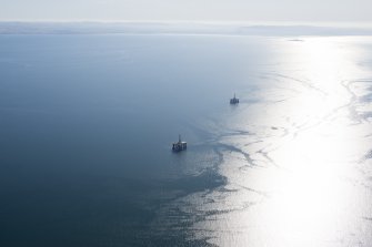 Oblique aerial view of the rigs in the Firth of Forth.