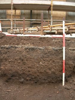 Archaeological evaluation, Trench 3 section tarmac, F002 on F003, The Priory Hotel, Broomfield Place, Largs