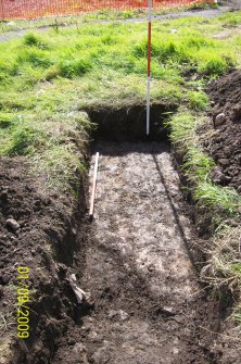 Archaeological evaluation, Test pit 1, N facing section through test-pit, Anderston, Glasgow