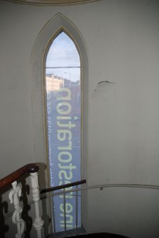 Standing building recording, Room 0.1, Spiral stair window detail, Mariner's Church (St Ninians Church), Commercial Street, Leith, Edinburgh