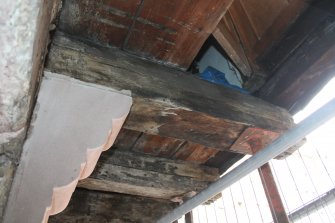 Standing building survey, Beam 3, General view of side, John Knox's House, 45 High Street, Edinburgh