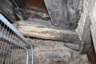 Standing building survey, Beam 6, General view of side of beam, John Knox's House, 45 High Street, Edinburgh