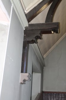 Standing building survey, Room 1/1, Close detail of the timber decorative rafter on the SE wall, Buccleuch Parish Church, 33 Chapel Street, Edinburgh