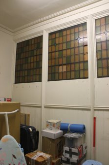 Standing building survey, Room 0/3, Detail of glazed partition SW wall, Buccleuch Parish Church, 33 Chapel Street, Edinburgh