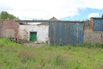 Standing building survey, Barn D, NE Elevation, Detail of blocked opening and first floor wide loading door opening, Boghead Farm, Ethie