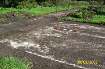 Archaeological evaluation, Trench 28, Detail of concrete base [101], Stirling Road, Strathleven