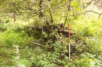 Archaeological evaluation, Structure B, Detail of brick wall enclosing concrete base, Stirling Road, Strathleven