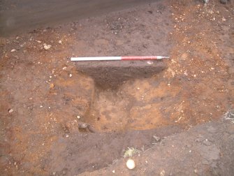 Archaeological evaluation, Trench 2, SE facing section through linear ditch
feature [207], East Beechwood Farm, Highland