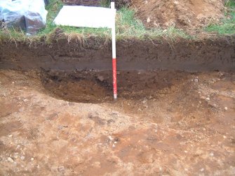 Archaeological evaluation, Trench 1, N facing section of pits [109] and [113], East Beechwood Farm, Highland