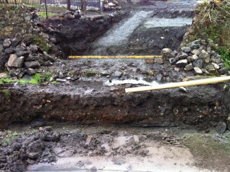 Watching brief, Working shot detailing foundation trench, Replacement Bridge, Linlithgow Palace, The Peel, Linlithgow