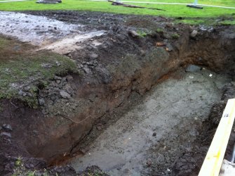 Watching brief, Detail of foundation trench, with concrete poured into base, Replacement Bridge, Linlithgow Palace, The Peel, Linlithgow