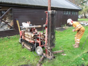 Watching brief, Test pit 2 with drilling rig, St Mary's Medical Centre, Edinburgh