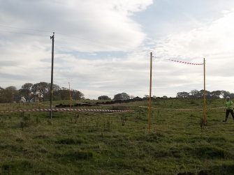 Archaeological evaluation, Working shot of goal posts, Townend Brae, Phase 2, Symington