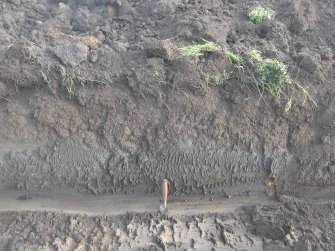 Archaeological evaluation, Section of trench 5 showing dumping deposit, Townend Brae, Phase 2, Symington