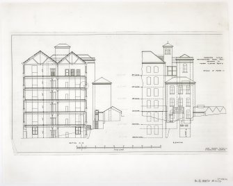 Elevation & sectional elevation.
Powerhouse & east end of spinning mill.