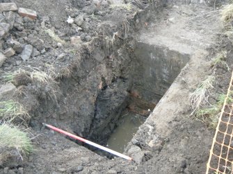 Evaluation Photograph, Trench 1. Post-excavation, east-facing section, facing W, Harvester's Way, Wester Hailes