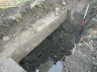 Evaluation Photograph, Trench 1. Post-excavation, north and west-facing section, facing SE, Harvester's Way, Wester Hailes